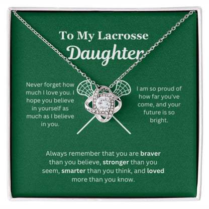 EllePendants To My Lacrosse Daughter Necklace, Father Daughter Necklace, Mother Daughter Necklace, Daughter Birthday, Heart Jewelry, Gold Jewelry, Love Knot, Message Card Necklace