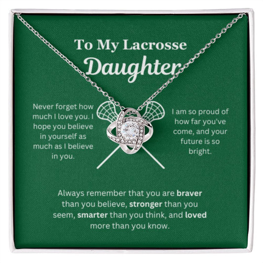 EllePendants To My Lacrosse Daughter Necklace, Father Daughter Necklace, Mother Daughter Necklace, Daughter Birthday, Heart Jewelry, Gold Jewelry, Love Knot, Message Card Necklace