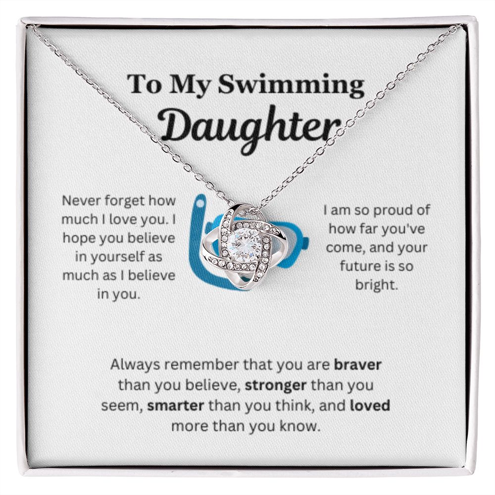 EllePendants To My Swimming Daughter Necklace, Father Daughter Necklace, Mother Daughter Necklace, Daughter Birthday, Heart Jewelry, Gold Jewelry, Love Knot, Message Card Necklace