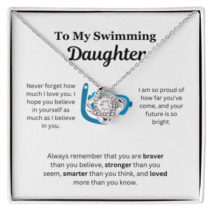 EllePendants To My Swimming Daughter Necklace, Father Daughter Necklace, Mother Daughter Necklace, Daughter Birthday, Heart Jewelry, Gold Jewelry, Love Knot, Message Card Necklace