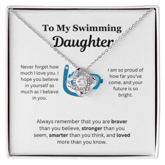 EllePendants To My Swimming Daughter Necklace, Father Daughter Necklace, Mother Daughter Necklace, Daughter Birthday, Heart Jewelry, Gold Jewelry, Love Knot, Message Card Necklace