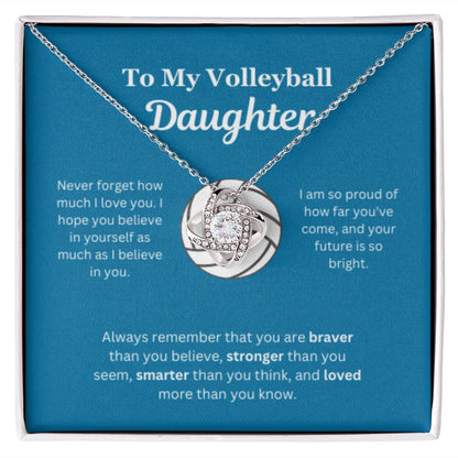 EllePendants To My Volleyball Daughter Necklace, Father Daughter Necklace, Mother Daughter Necklace, Daughter Birthday, Heart Jewelry, Gold Jewelry, Love Knot, Message Card Necklace