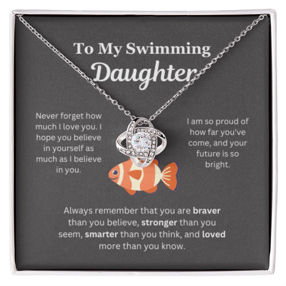 EllePendants To My Swimming Daughter Necklace, Father Daughter Necklace, Mother Daughter Necklace, Daughter Birthday, Heart Jewelry, Gold Jewelry, Love Knot, Message Card Necklace