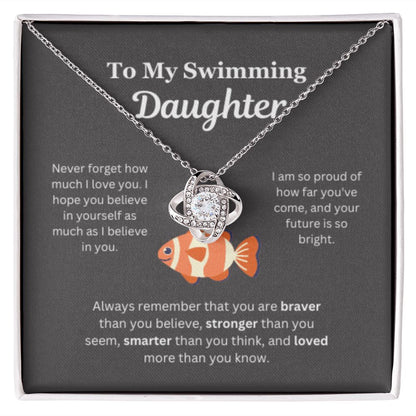 EllePendants To My Swimming Daughter Necklace, Father Daughter Necklace, Mother Daughter Necklace, Daughter Birthday, Heart Jewelry, Gold Jewelry, Love Knot, Message Card Necklace