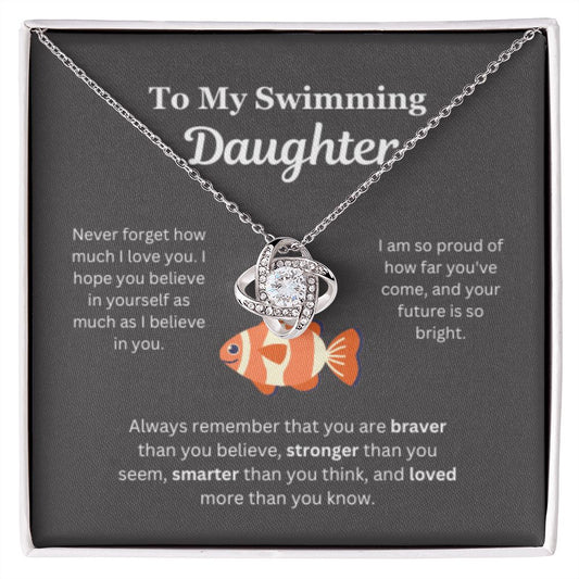 EllePendants To My Swimming Daughter Necklace, Father Daughter Necklace, Mother Daughter Necklace, Daughter Birthday, Heart Jewelry, Gold Jewelry, Love Knot, Message Card Necklace