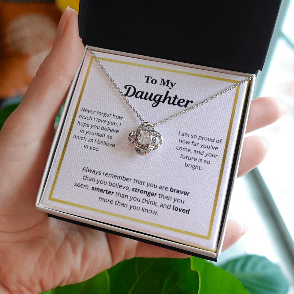EllePendants To My Daughter Necklace, Father Daughter Necklace, Mother Daughter Necklace, Daughter Birthday, Heart Jewelry, Gold Jewelry, Love Knot, Message Card Necklace