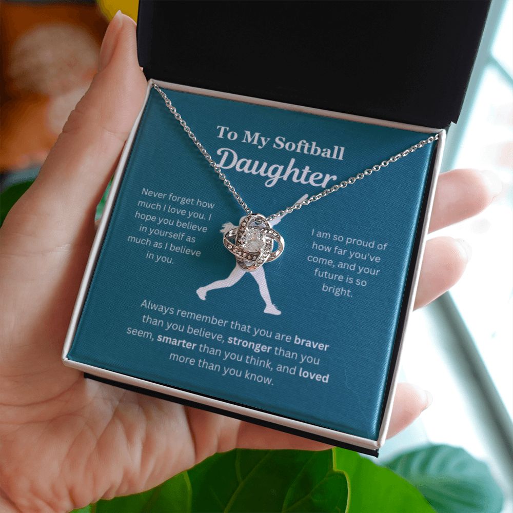 EllePendants To My Softball Daughter Necklace, Father Daughter Necklace, Mother Daughter Necklace, Daughter Birthday, Heart Jewelry, Gold Jewelry, Love Knot, Message Card Necklace