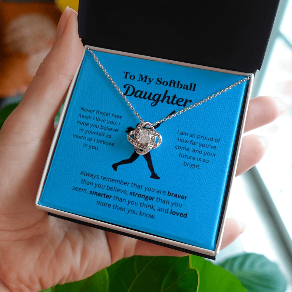 EllePendants To My Softball Daughter Necklace, Father Daughter Necklace, Mother Daughter Necklace, Daughter Birthday, Heart Jewelry, Gold Jewelry, Love Knot, Message Card Necklace