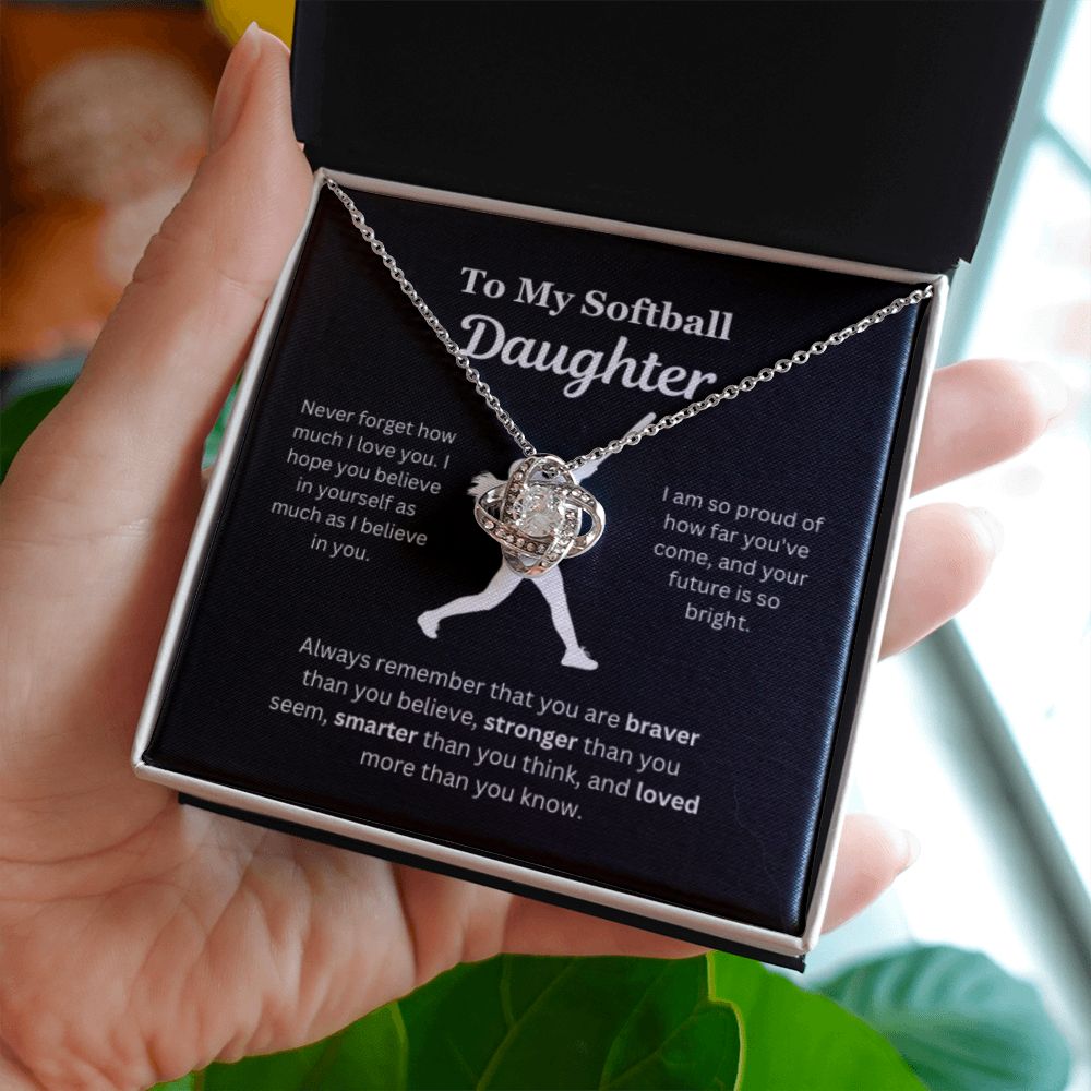 EllePendants To My Softball Daughter Necklace, Father Daughter Necklace, Mother Daughter Necklace, Daughter Birthday, Heart Jewelry, Gold Jewelry, Love Knot, Message Card Necklace