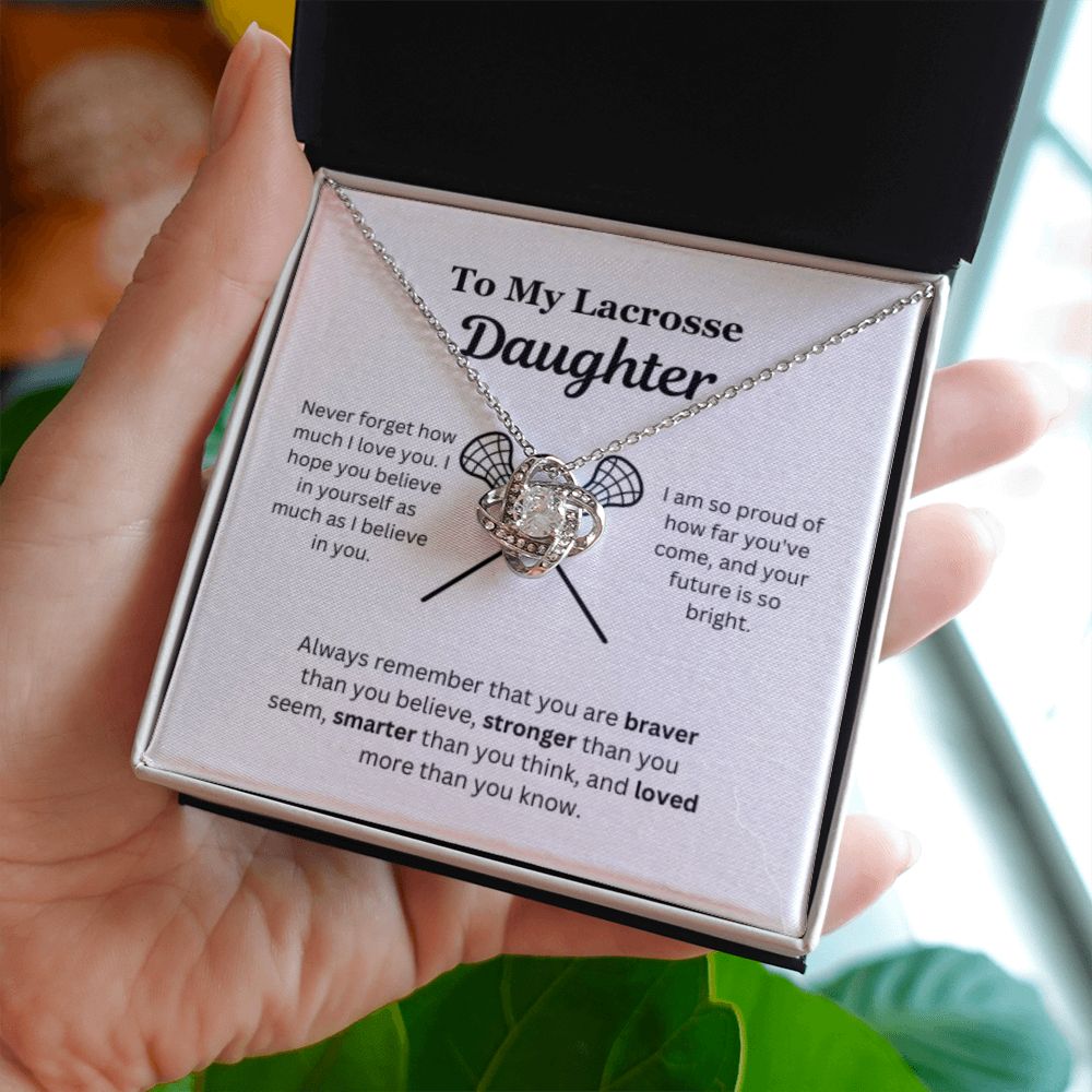 EllePendants To My Lacrosse Daughter Necklace, Father Daughter Necklace, Mother Daughter Necklace, Daughter Birthday, Heart Jewelry, Gold Jewelry, Love Knot, Message Card Necklace