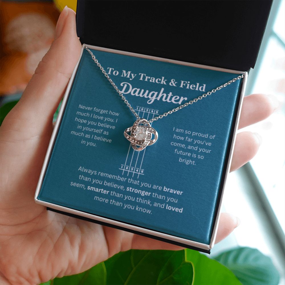 EllePendants To My Track and Field Daughter Necklace, Father Daughter Necklace, Mother Daughter Necklace, Daughter Birthday, Heart Jewelry, Gold Jewelry, Love Knot, Message Card Necklace