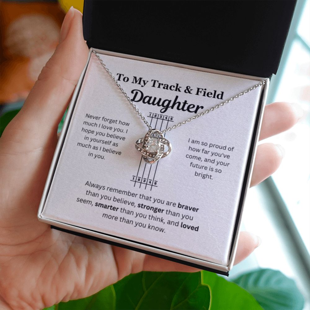 EllePendants To My Track and Field Daughter Necklace, Father Daughter Necklace, Mother Daughter Necklace, Daughter Birthday, Heart Jewelry, Gold Jewelry, Love Knot, Message Card Necklace