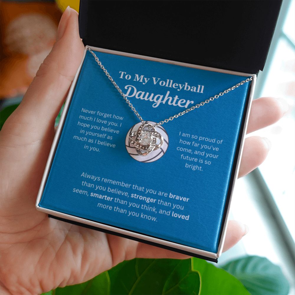 EllePendants To My Volleyball Daughter Necklace, Father Daughter Necklace, Mother Daughter Necklace, Daughter Birthday, Heart Jewelry, Gold Jewelry, Love Knot, Message Card Necklace