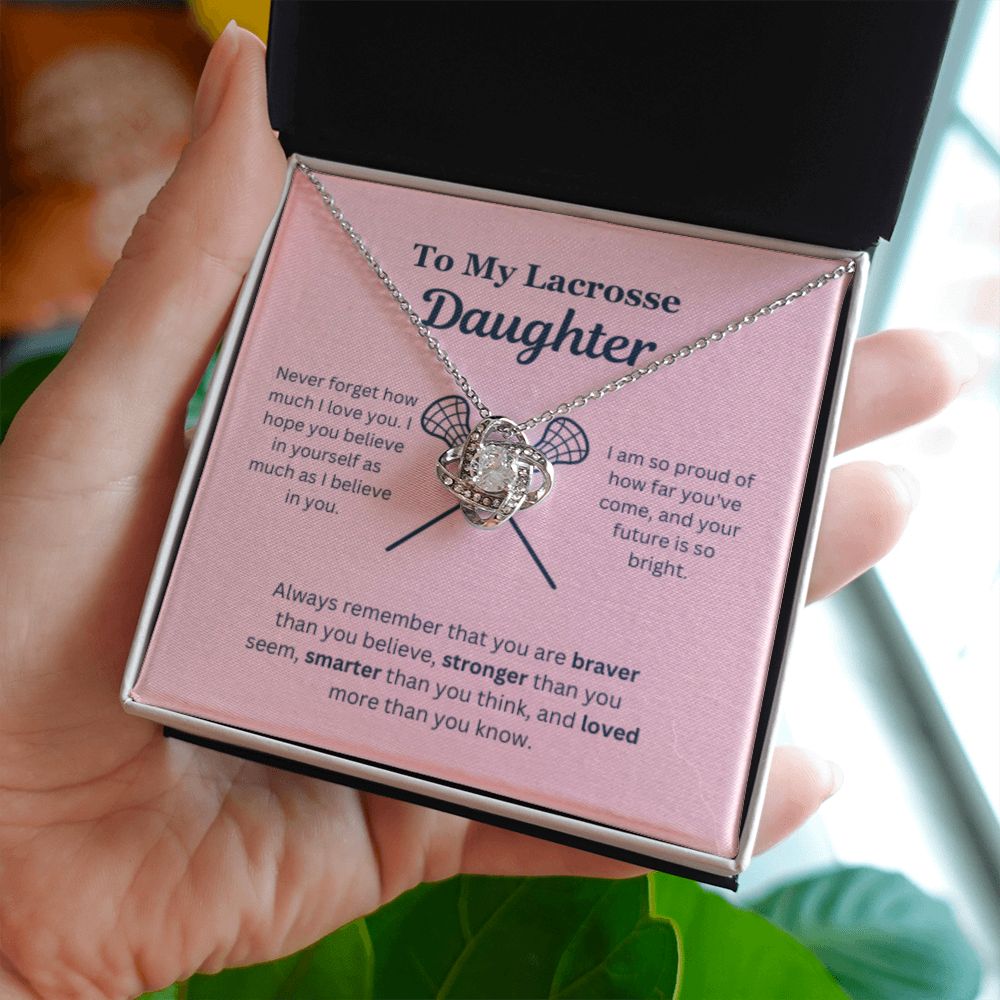 EllePendants To My Lacrosse Daughter Necklace, Father Daughter Necklace, Mother Daughter Necklace, Daughter Birthday, Heart Jewelry, Gold Jewelry, Love Knot, Message Card Necklace