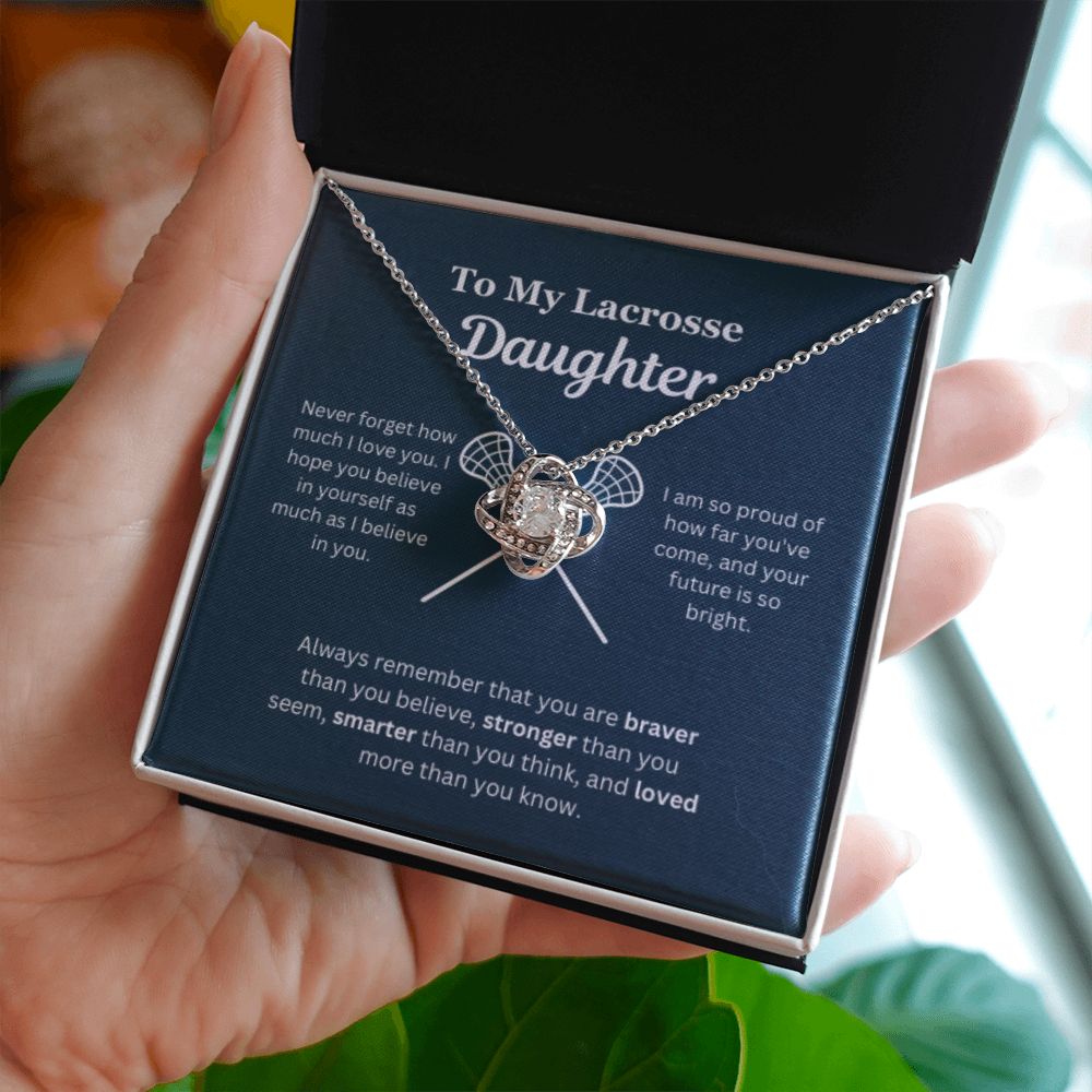 EllePendants To My Lacrosse Daughter Necklace, Father Daughter Necklace, Mother Daughter Necklace, Daughter Birthday, Heart Jewelry, Gold Jewelry, Love Knot, Message Card Necklace