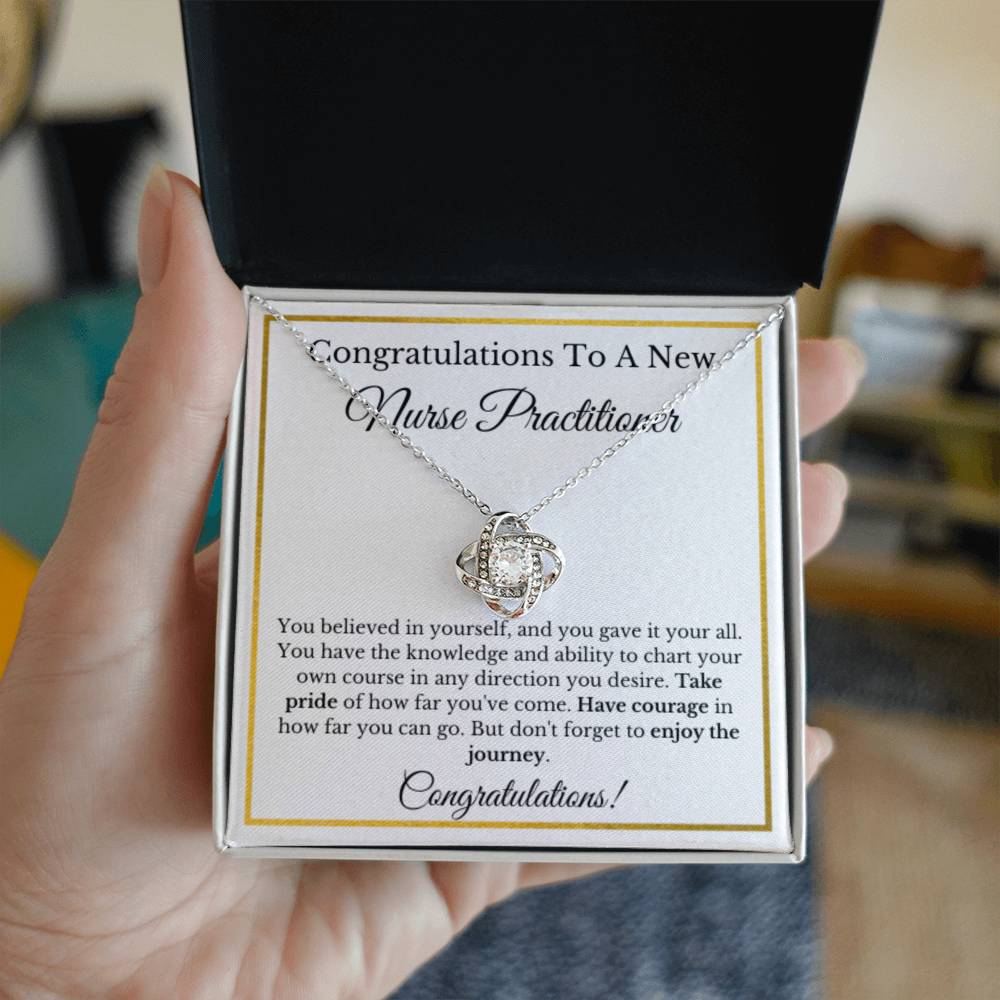 Nurse Practitioner Graduation Gift, Graduation Gift For Nurse Practitioner, New NP Necklace Gift For Future Nurse, Gold Love Knot