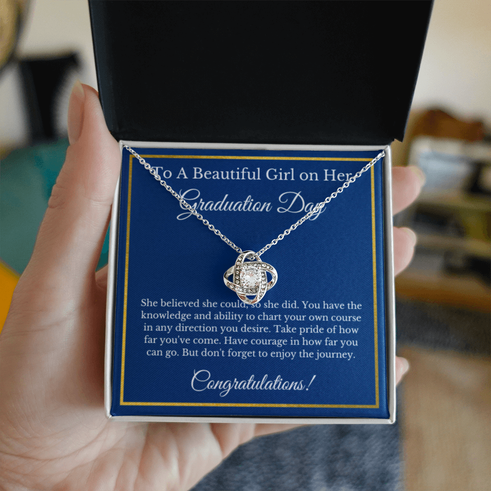 Love Knot Graduation Gift Necklace, Gold Diamond, for Her, High School, College Class of 2025