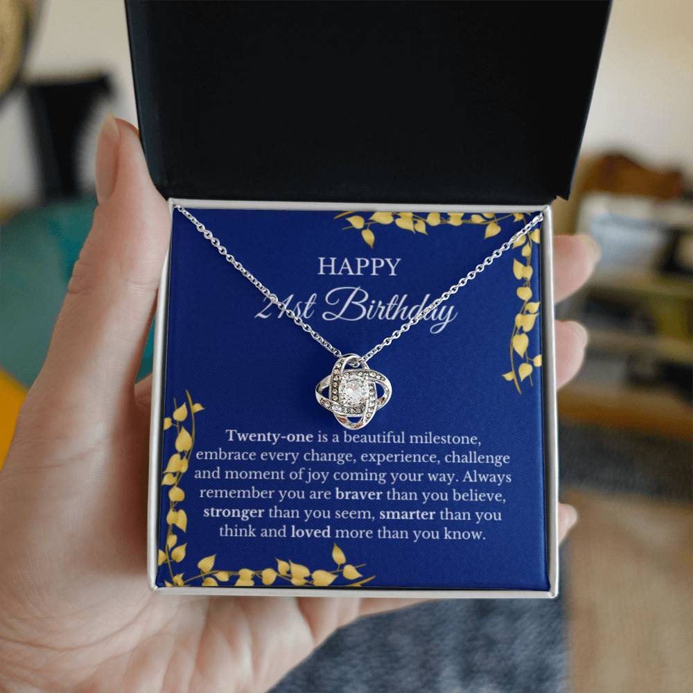 21st Birthday Necklace, Birthday Love Knot Necklace, Birthday Gifts For Woman, Birthday Card, Pendant Necklace