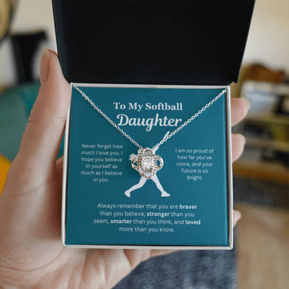 EllePendants To My Softball Daughter Necklace, Father Daughter Necklace, Mother Daughter Necklace, Daughter Birthday, Heart Jewelry, Gold Jewelry, Love Knot, Message Card Necklace
