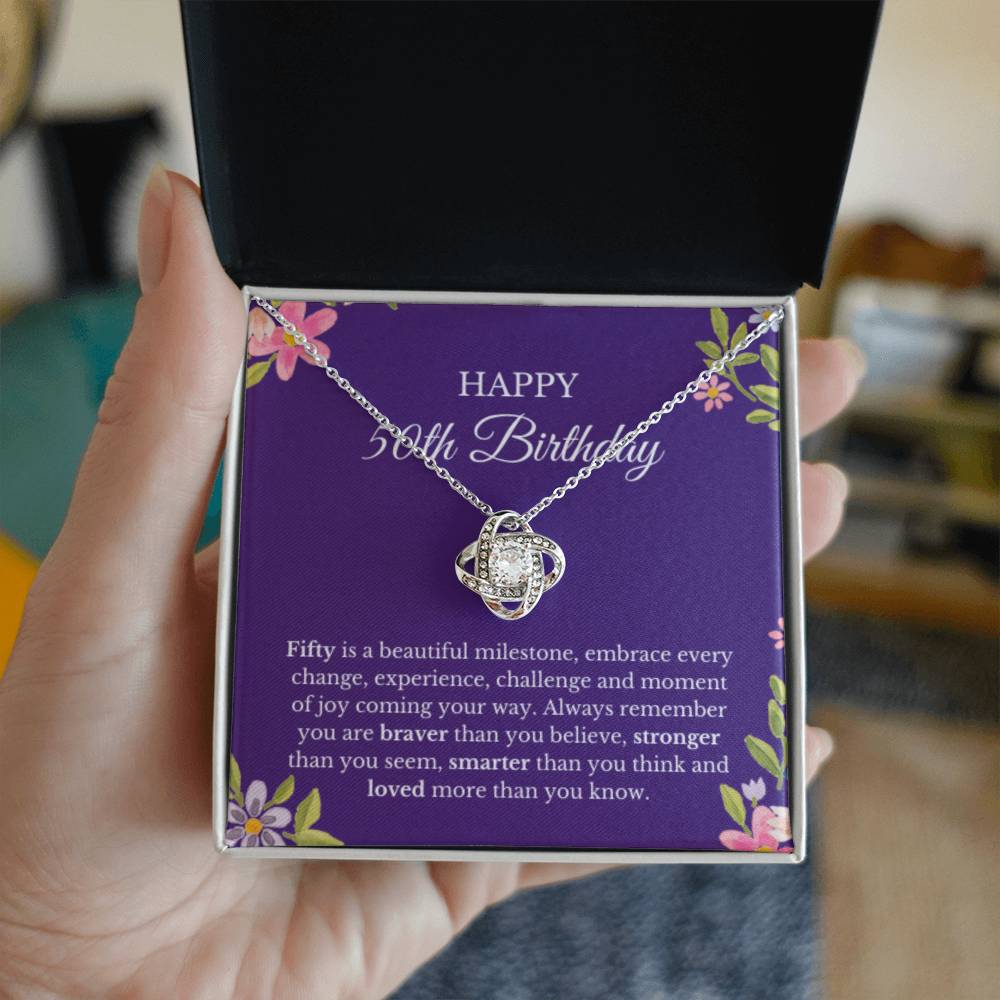 50th Birthday Necklace, Birthday Love Knot Necklace, Birthday Gifts For Woman, Birthday Card, Pendant Necklace