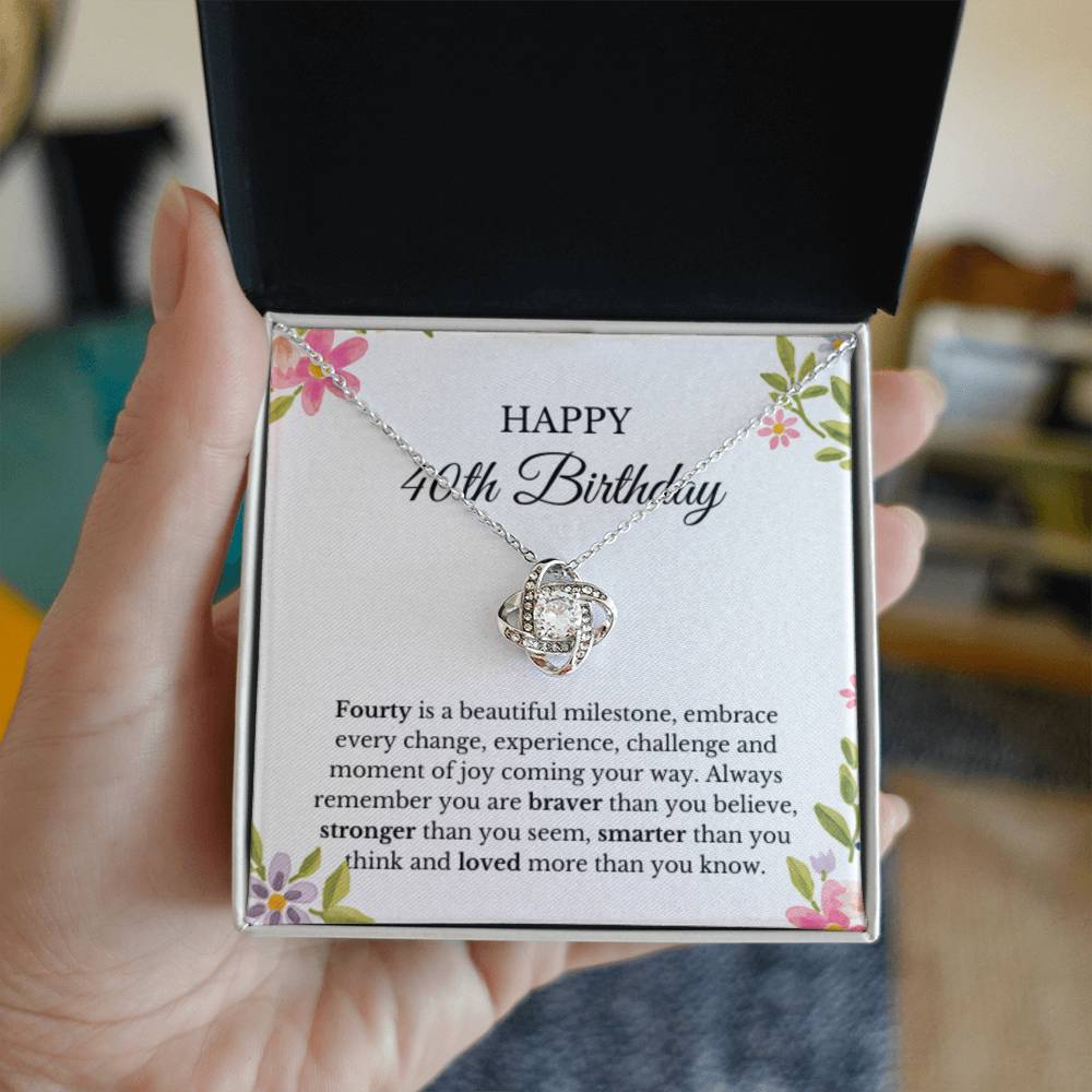 40th Birthday Necklace, Birthday Love Knot Necklace
