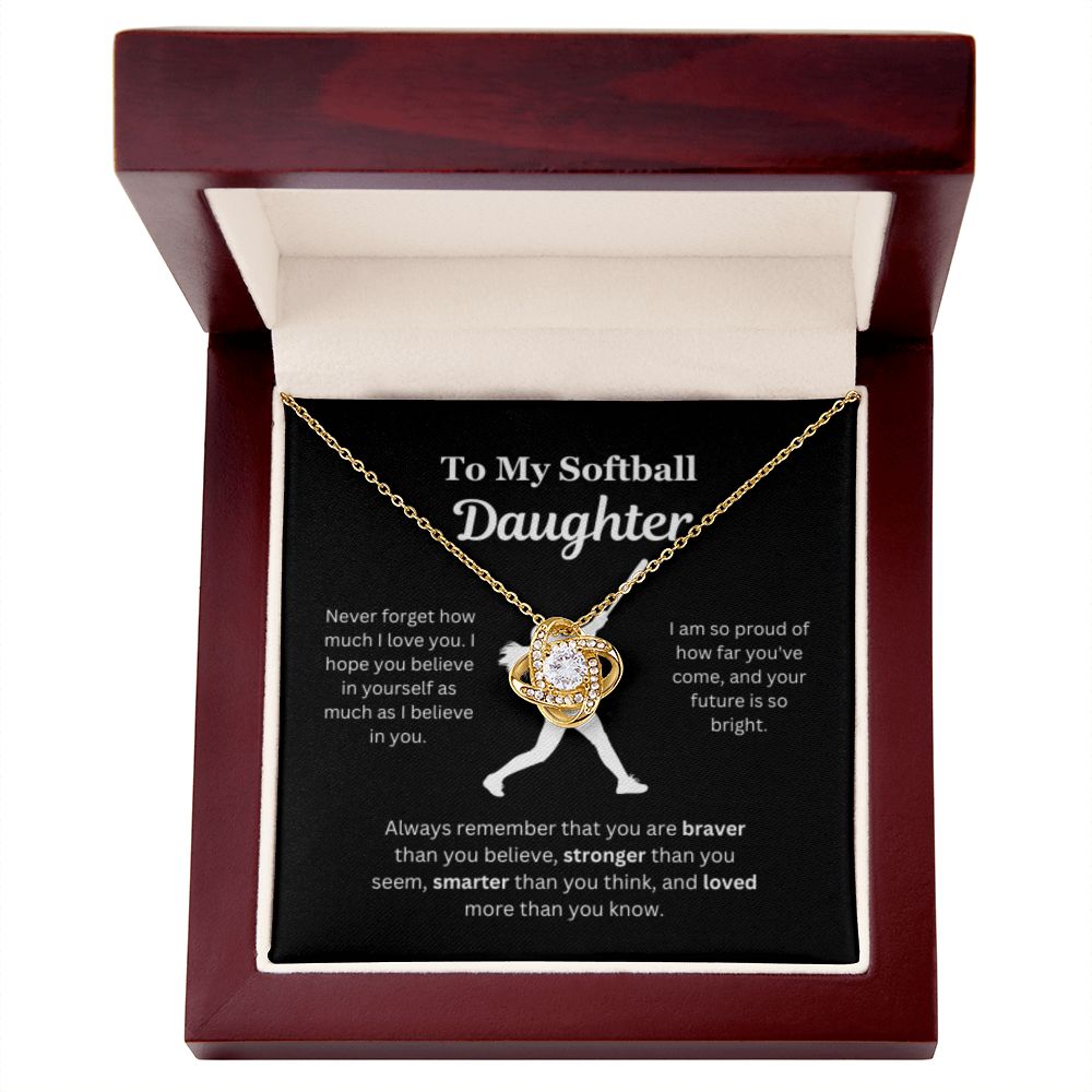 EllePendants To My Softball Daughter Necklace, Father Daughter Necklace, Mother Daughter Necklace, Daughter Birthday, Heart Jewelry, Gold Jewelry, Love Knot, Message Card Necklace