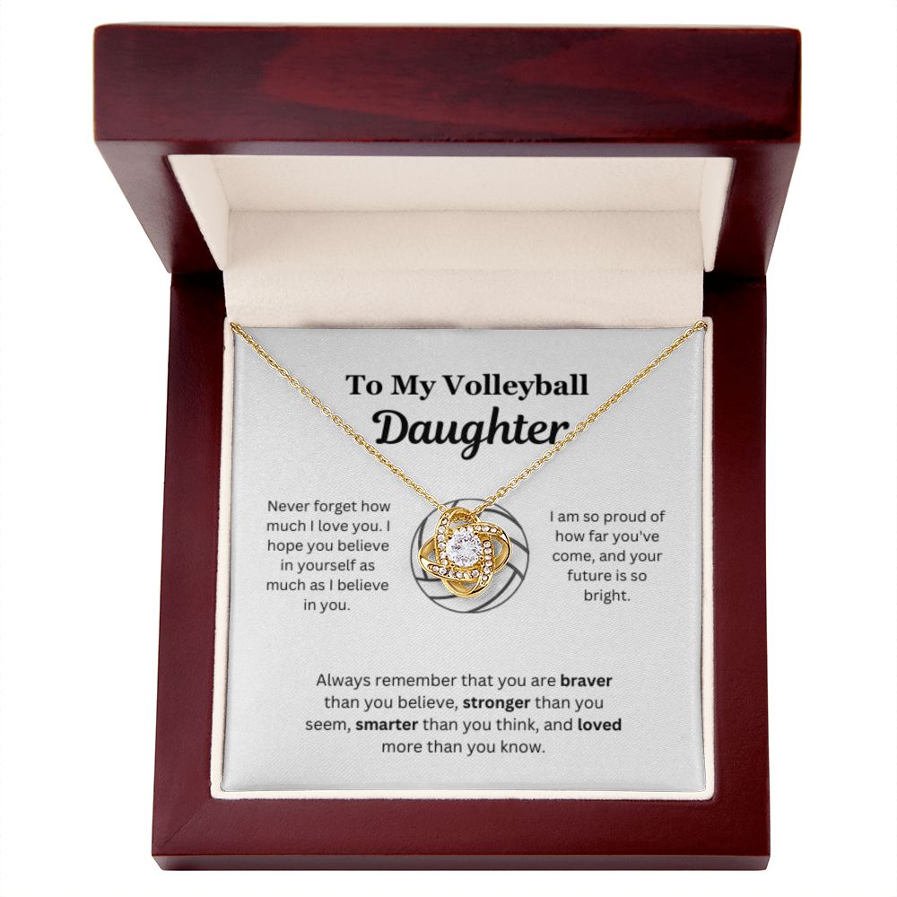 EllePendants To My Volleyball Daughter Necklace, Father Daughter Necklace, Mother Daughter Necklace, Daughter Birthday, Heart Jewelry, Gold Jewelry, Love Knot, Message Card Necklace