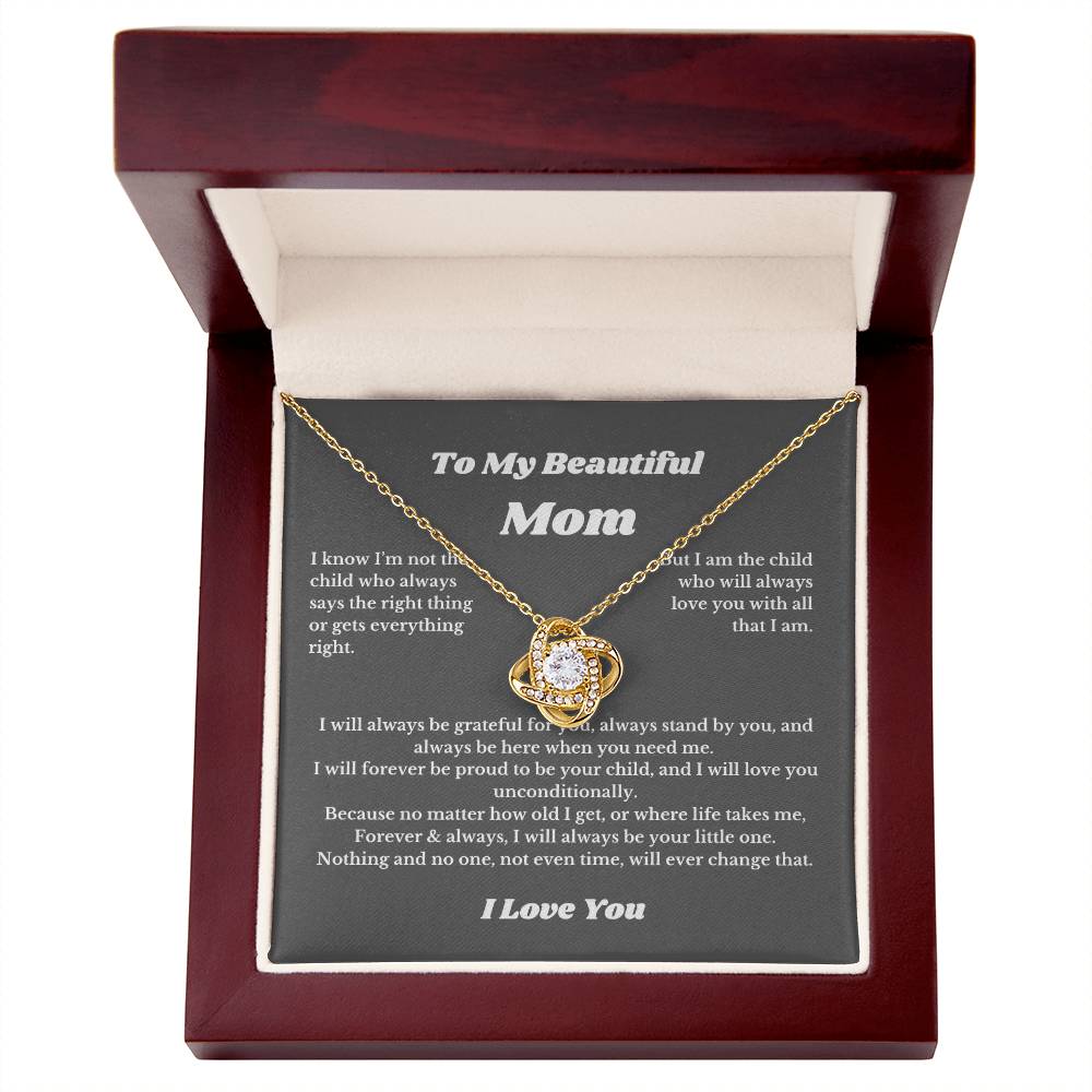 To My Beautiful Mom Love Knot Necklace Gift For Mothers Day, Valentines, Message Card