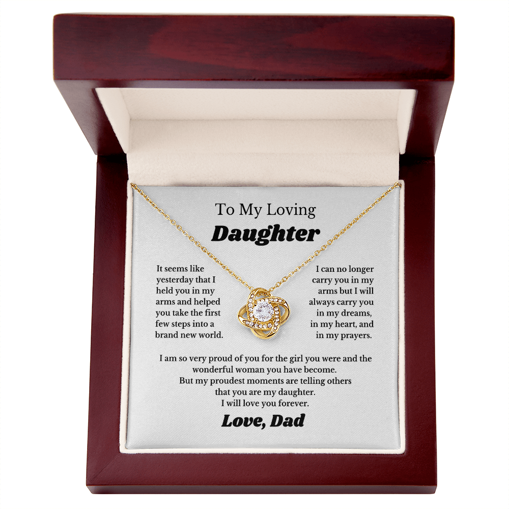 Gift For Daughter, Sterling Silver Daughter Necklace, Love Knot Pendant, Adjustable Chain, From Dad