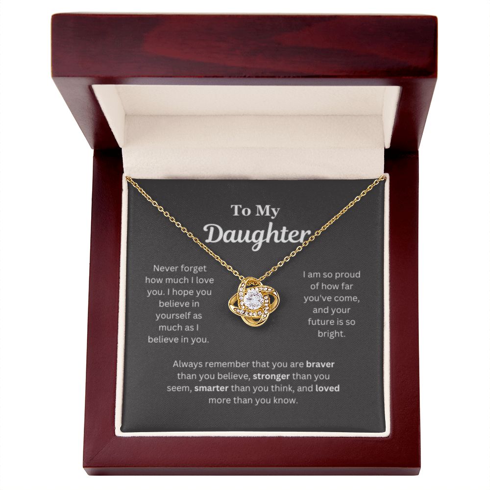 EllePendants To My Daughter Necklace, Father Daughter Necklace, Mother Daughter Necklace, Daughter Birthday, Heart Jewelry, Gold Jewelry, Love Knot, Message Card Necklace