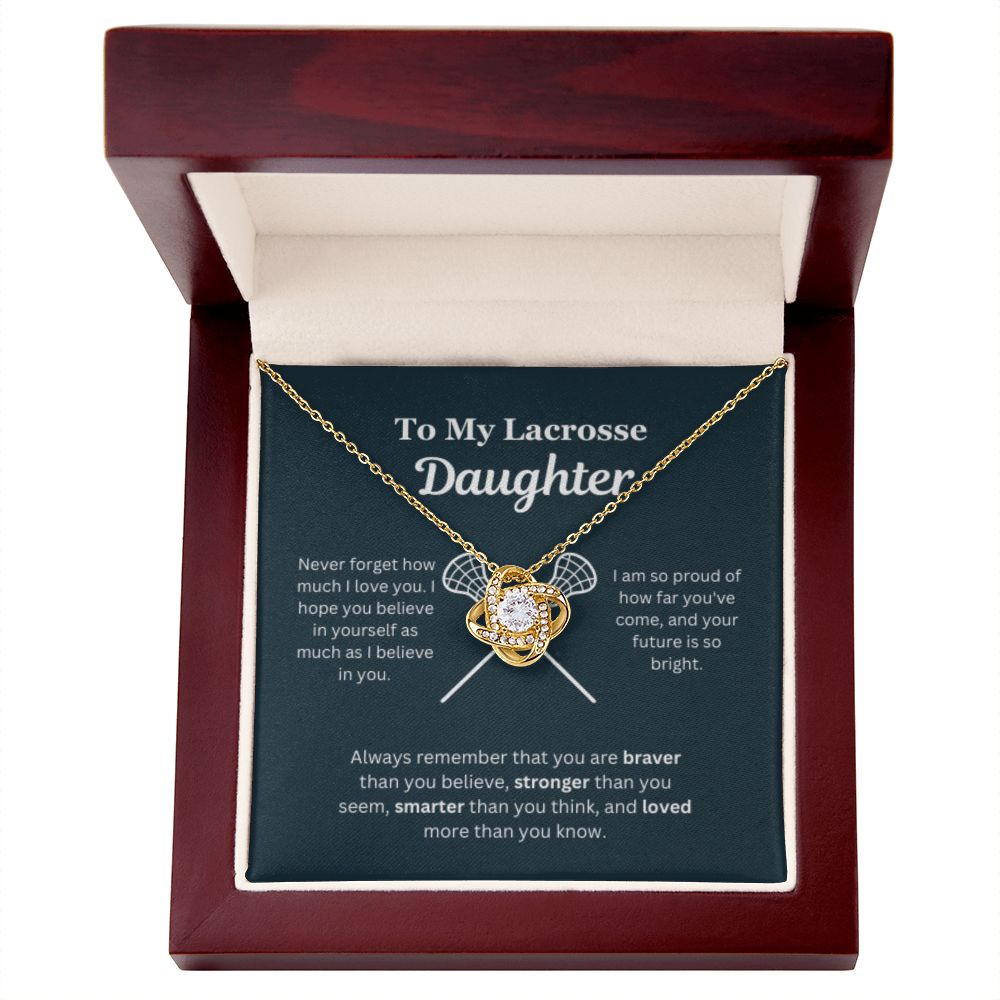 EllePendants To My Lacrosse Daughter Necklace, Father Daughter Necklace, Mother Daughter Necklace, Daughter Birthday, Heart Jewelry, Gold Jewelry, Love Knot, Message Card Necklace