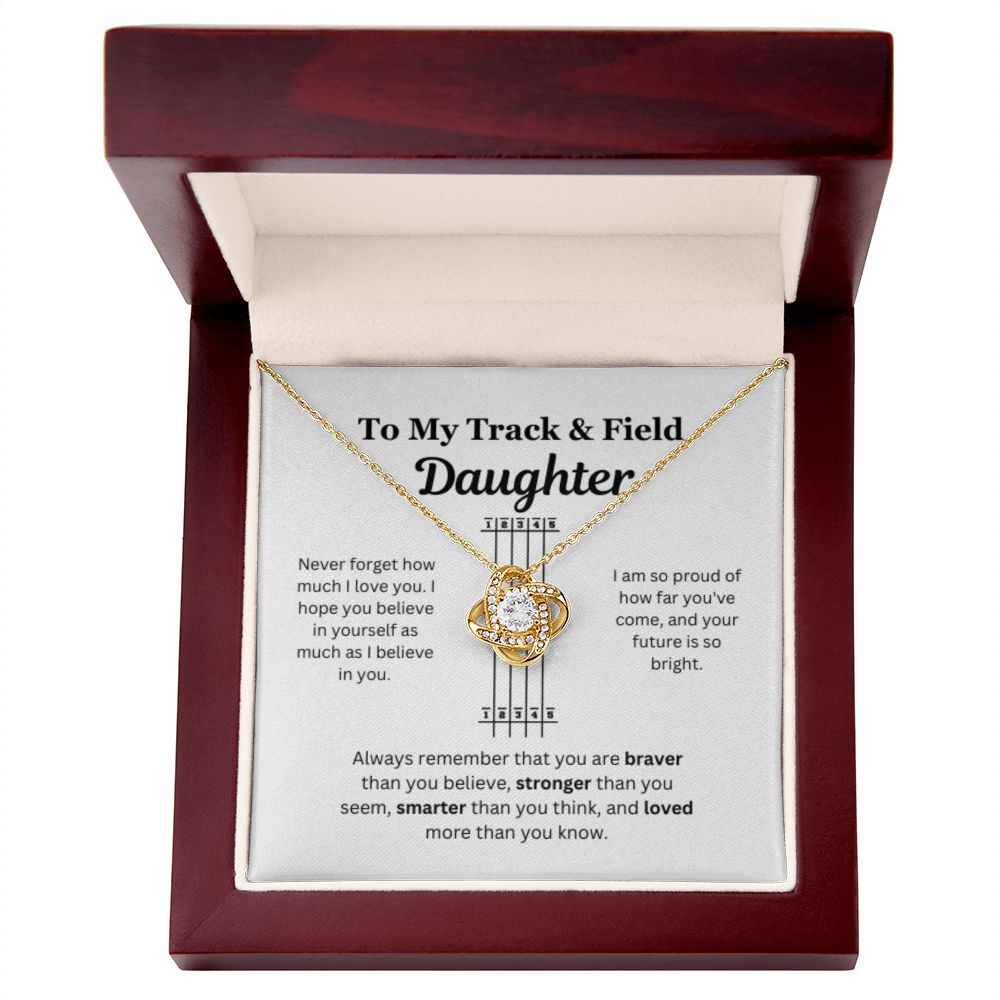 EllePendants To My Track and Field Daughter Necklace, Father Daughter Necklace, Mother Daughter Necklace, Daughter Birthday, Heart Jewelry, Gold Jewelry, Love Knot, Message Card Necklace