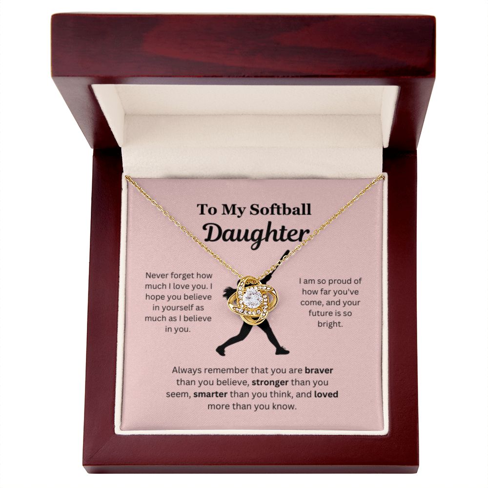 EllePendants To My Softball Daughter Necklace, Father Daughter Necklace, Mother Daughter Necklace, Daughter Birthday, Heart Jewelry, Gold Jewelry, Love Knot, Message Card Necklace