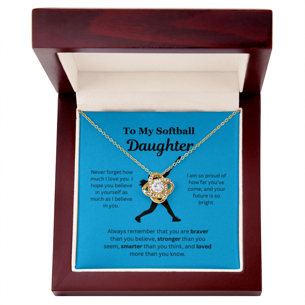 EllePendants To My Softball Daughter Necklace, Father Daughter Necklace, Mother Daughter Necklace, Daughter Birthday, Heart Jewelry, Gold Jewelry, Love Knot, Message Card Necklace
