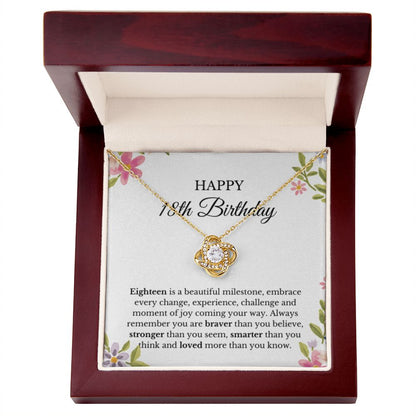 18th Birthday Necklace, Birthday Love Knot Necklace, Birthday Gifts For Woman, Birthday Card, Pendant Necklace