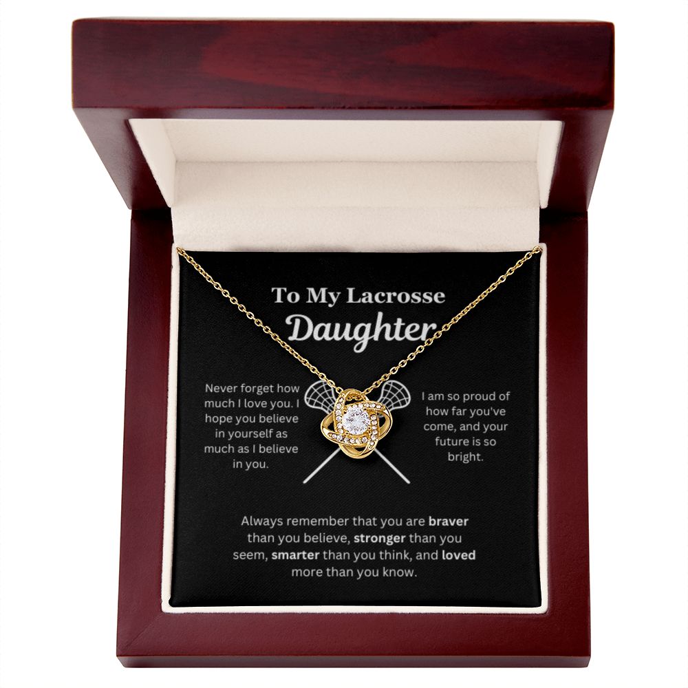 EllePendants To My Lacrosse Daughter Necklace, Father Daughter Necklace, Mother Daughter Necklace, Daughter Birthday, Heart Jewelry, Gold Jewelry, Love Knot, Message Card Necklace