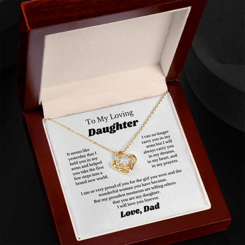 Gift For Daughter, Sterling Silver Daughter Necklace, Love Knot Pendant, Adjustable Chain, From Dad