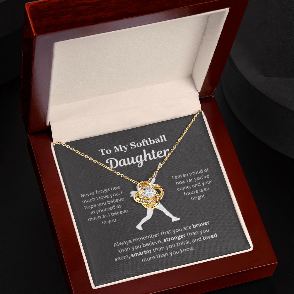EllePendants To My Softball Daughter Necklace, Father Daughter Necklace, Mother Daughter Necklace, Daughter Birthday, Heart Jewelry, Gold Jewelry, Love Knot, Message Card Necklace