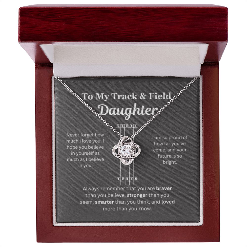 EllePendants To My Track and Field Daughter Necklace, Father Daughter Necklace, Mother Daughter Necklace, Daughter Birthday, Heart Jewelry, Gold Jewelry, Love Knot, Message Card Necklace