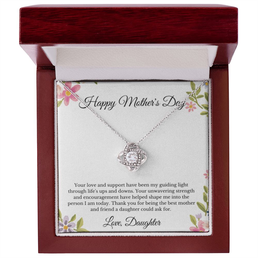 Love Knot, To Mom From Daughter Message Card Necklace, Mom Birthday Jewelry To Mom From Daughter Gifts, Mom Mother's Day Gifts From Daughter