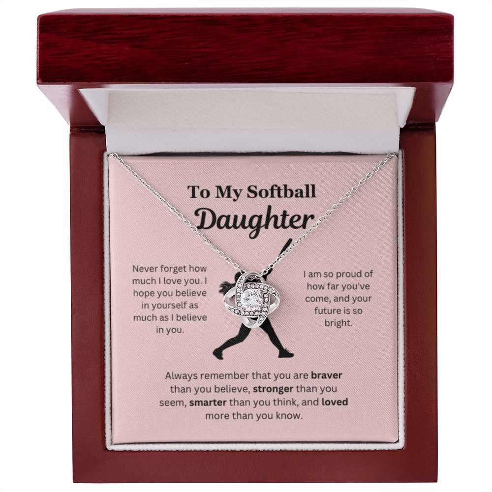 EllePendants To My Softball Daughter Necklace, Father Daughter Necklace, Mother Daughter Necklace, Daughter Birthday, Heart Jewelry, Gold Jewelry, Love Knot, Message Card Necklace