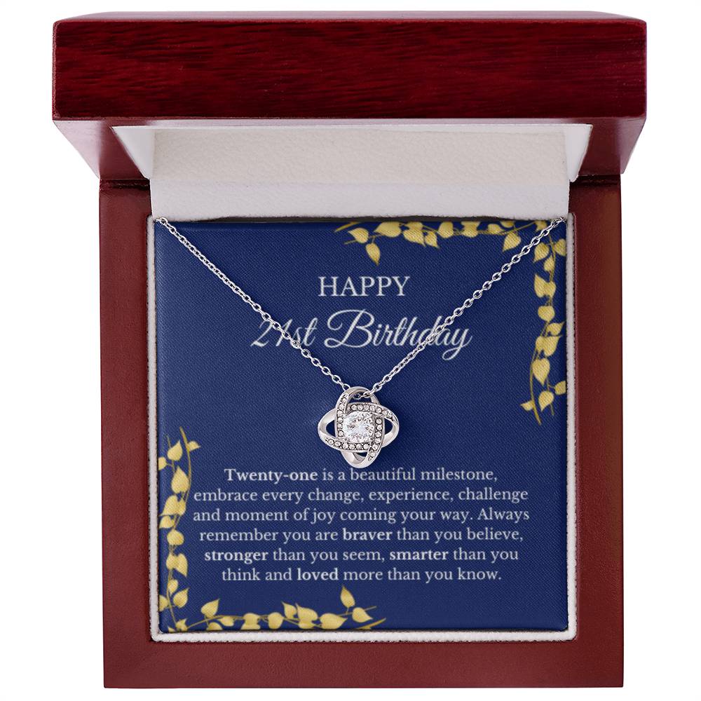 21st Birthday Necklace, Birthday Love Knot Necklace, Birthday Gifts For Woman, Birthday Card, Pendant Necklace