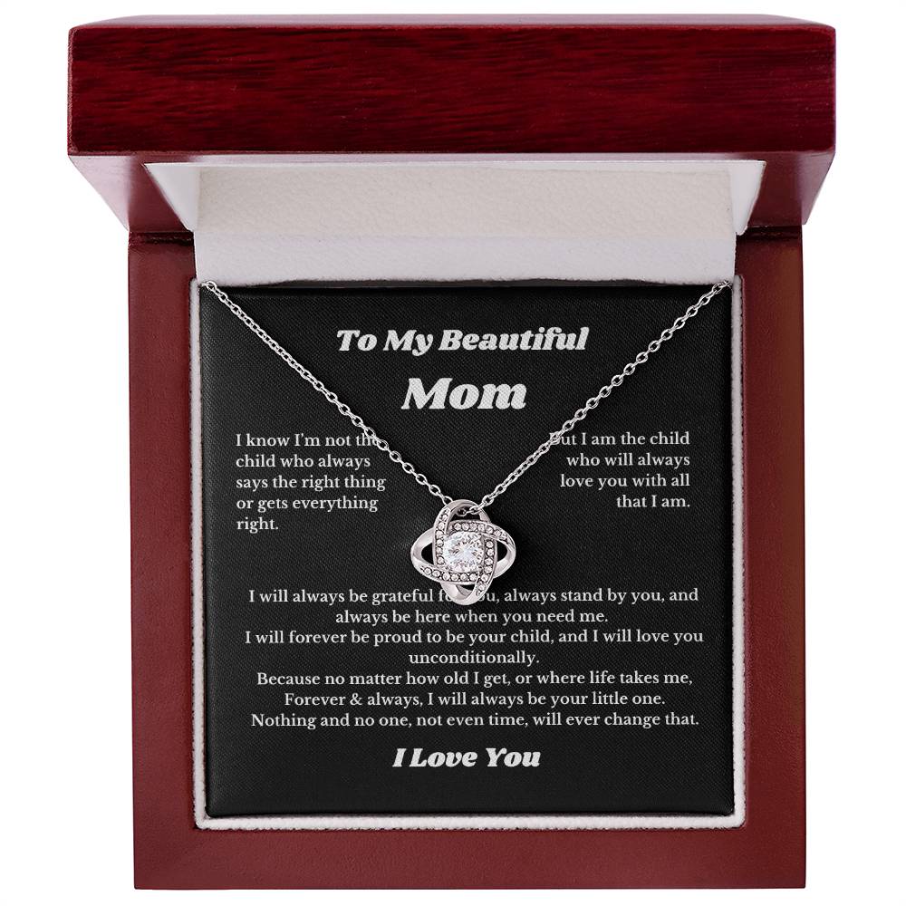 To My Beautiful Mom Love Knot Necklace Gift For Mothers Day, Valentines, Message Card