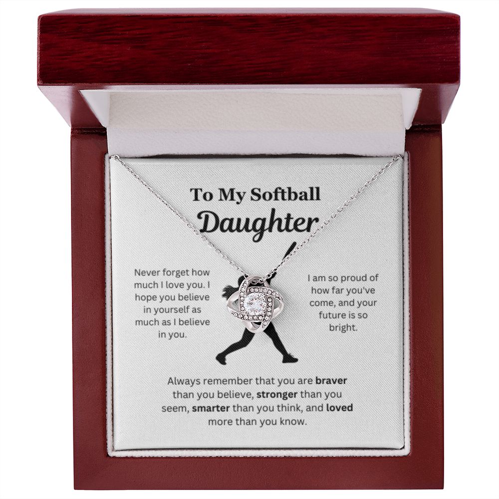 EllePendants To My Softball Daughter Necklace, Father Daughter Necklace, Mother Daughter Necklace, Daughter Birthday, Heart Jewelry, Gold Jewelry, Love Knot, Message Card Necklace