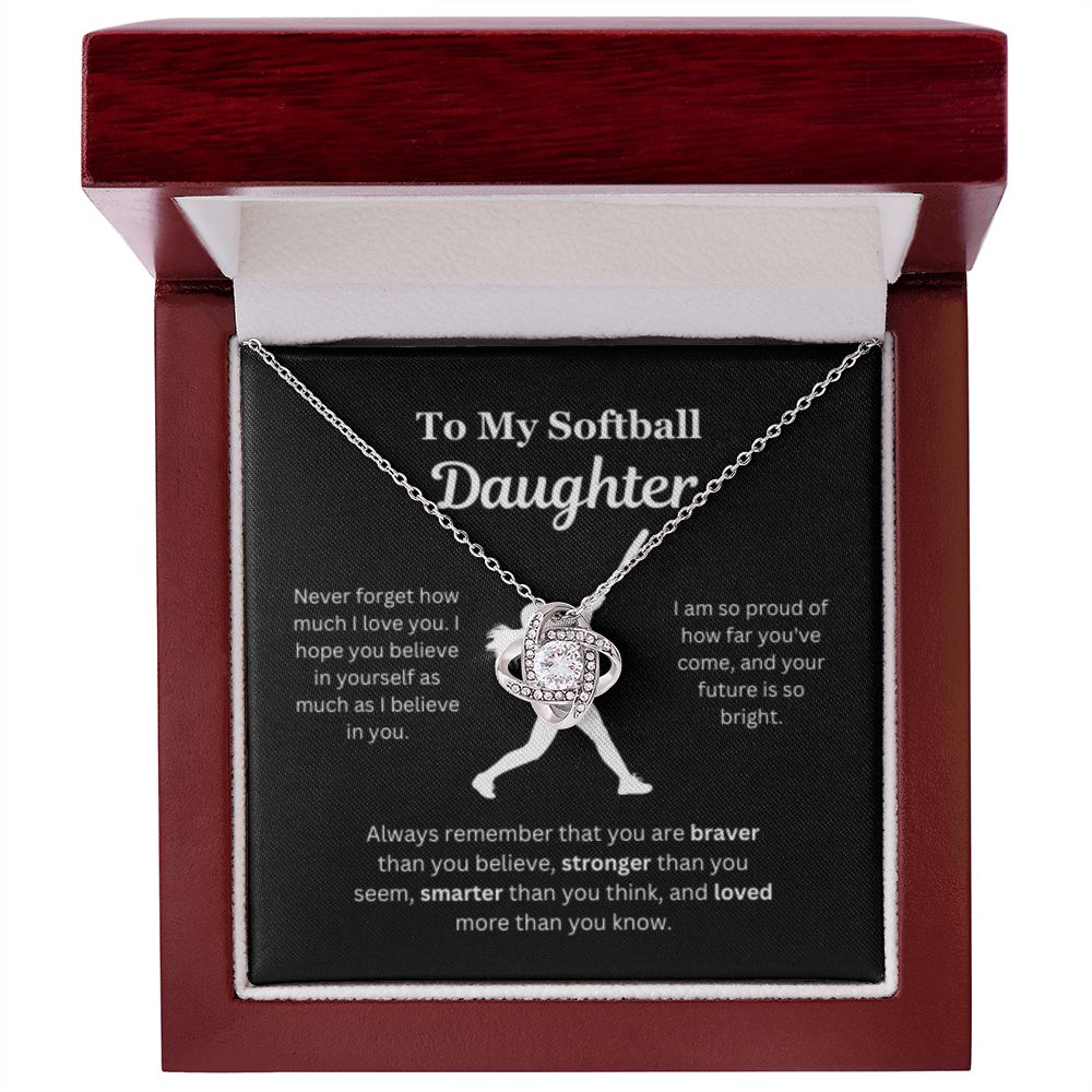 EllePendants To My Softball Daughter Necklace, Father Daughter Necklace, Mother Daughter Necklace, Daughter Birthday, Heart Jewelry, Gold Jewelry, Love Knot, Message Card Necklace