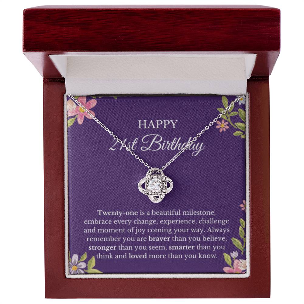 21st Birthday Necklace, Birthday Love Knot Necklace, Birthday Gifts For Woman, Birthday Card, Pendant Necklace