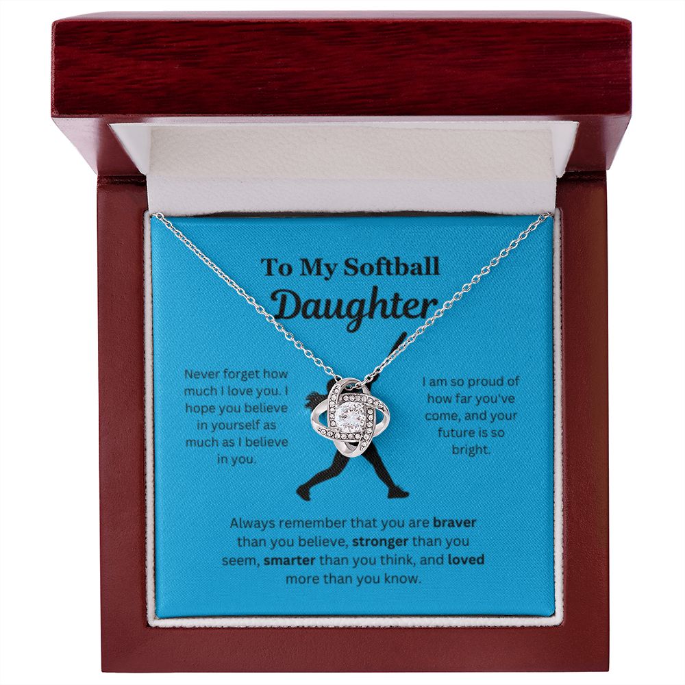 EllePendants To My Softball Daughter Necklace, Father Daughter Necklace, Mother Daughter Necklace, Daughter Birthday, Heart Jewelry, Gold Jewelry, Love Knot, Message Card Necklace