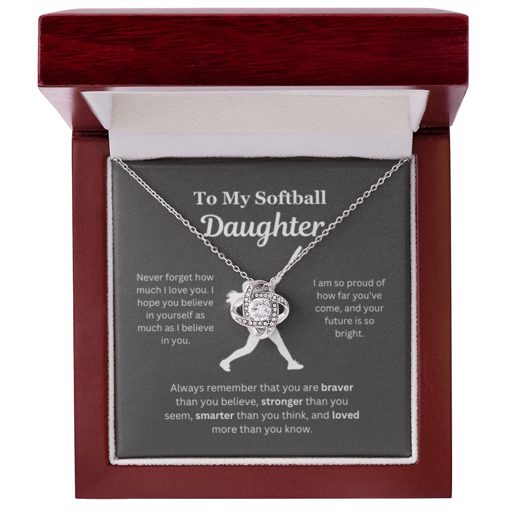 EllePendants To My Softball Daughter Necklace, Father Daughter Necklace, Mother Daughter Necklace, Daughter Birthday, Heart Jewelry, Gold Jewelry, Love Knot, Message Card Necklace