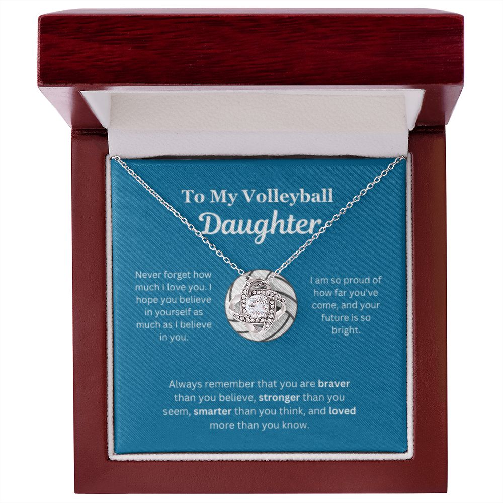 EllePendants To My Volleyball Daughter Necklace, Father Daughter Necklace, Mother Daughter Necklace, Daughter Birthday, Heart Jewelry, Gold Jewelry, Love Knot, Message Card Necklace