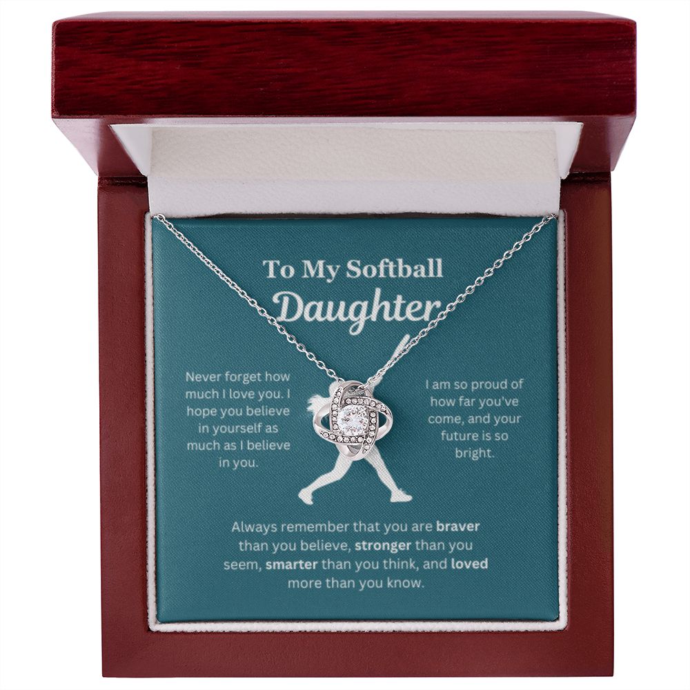 EllePendants To My Softball Daughter Necklace, Father Daughter Necklace, Mother Daughter Necklace, Daughter Birthday, Heart Jewelry, Gold Jewelry, Love Knot, Message Card Necklace